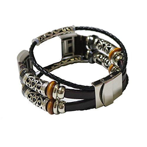 Preisvergleich Produktbild Skryo Ersatzarmband mit Lederarmband für Fitbit Charge 2 (Dunkelbraun)