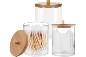 TAASMOOG Cotton Pad Holder, 3 Pcs Bathroom Jars Cotton Pad Holder with Lids Cotton Buds Holder Dispenser for Living Room Bedroom Study Room Bathroom