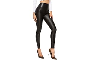 RIOJOY Faux Leather Leggings for Women Wet Look Full Length High Waist Leather Trousers