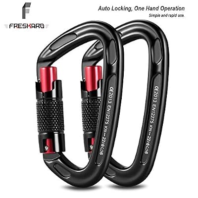 FresKaro Domum 2pcs Mousqueton à vis Ecalade-Mousqueton à Verrouillage Automatique, Certifié CE pour l'escalade et Le Rappel, Mousqueton Laisse Chien, Forme de D, Grande Taille, Noir (22KN02)