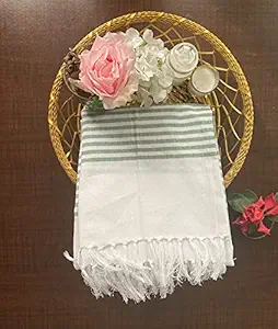 AJS Living Large Turkish Peshtemal Bath - Hammam Towel Ideal for Sauna, Spa, Yoga, and Beach ? XXL Oversized 80 x180 cm Wrap, Soft, Thin and Light, White & Multi