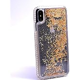 Ehr. iPhone X/XS Uyumlu Yanları Taşlı Sulu Simli L&uuml;x Silikon Kılıf (Altın Rengi, iPhone X/XS)