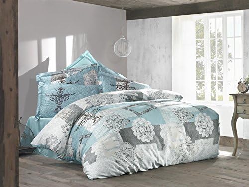 Lace 100% Cotton Duvet Cover Bedding Set Bed Linen Reversible (Super King, Turquoise)