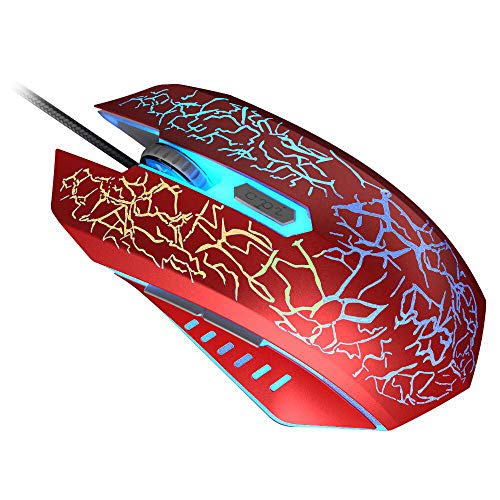 VersionTECH. Ratón Gaming con Cable hasta 2400 dpi Ratón Ergonómico Óptico para Juegos con 7 Colores Luz LED 6 Botón Gaming Mouse Wired para PC/Ordenadores Portátil/Mac(Rojo)
