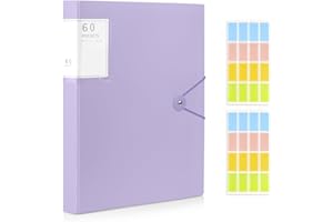 Shpucise A4 Display Folder, 60 Pockets Display Book Folders with Plastic Sleeves & Safety Rope, Presentation Folders for Documents, School, Office & Business Project Use (Light Purple)