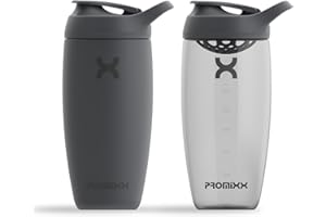 Promixx PURSUIT bottiglia shaker per proteine confezione da 2 per miscele di proteine e frullati integratori – Grigio Grafite, Acciaio Inox 550ml, Ecozen 700ml