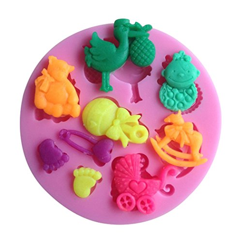 Karen Baking 2Pcs/Set Babypflege Geformt 3D Silikon-verzierender Schokoladen-Kuchen-Form-Fondant-backendes Werkzeug-Rosa - 6