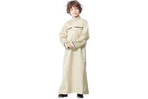 ZEZKT Musulmans Garçons Enfants Robe Jubba Thobe Ramadan Caftan Arab Islamique Manches Longues Pakistan Kandoura Traditionnel Vêtements Ethniques