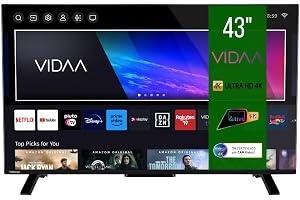 Toshiba Smart VIDAA TV 43 tum Ultra HD 43UV2363DA 4K TV 43 tum, LED-TV kompatibel med Alexa, DVB-T2, LED-teknik, Dolby Vision