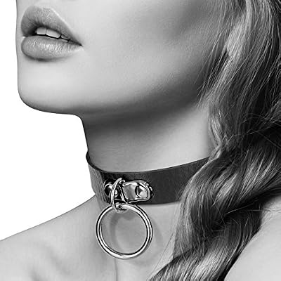 Bijoux Pour Toi Collier en Cuir avec Anneau Métal Argenté pour Laisse Noir Taille S/M
