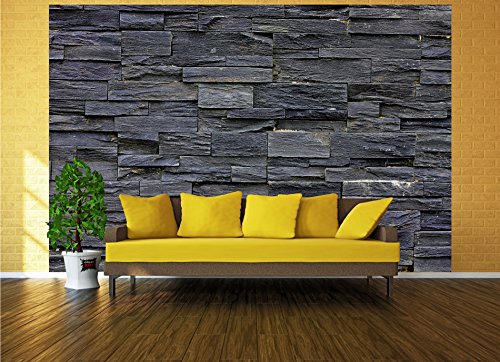 Fototapete Schwarze Steinwand Wand-dekoration – Wandbild Steinmauer Poster-Motiv by GREAT ART (336 x 238 cm) - 2