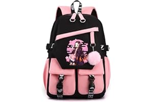 Sageam Demon Tanjiro Slayers Sac à Dos de Filles Sacs d'école Loisir Cartable Sacs Scolaires avec Port de charge USB pour Femme Avec un joli pendentif