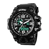 Amstt Männer Jungen Analog Digital Armbanduhr Sportuhr Wasserdichte Militär Uhr Dual Zifferblatt Wecker Datum Kalender Alarm Watch LED Stoßfest für Herren Uhren Schwarz