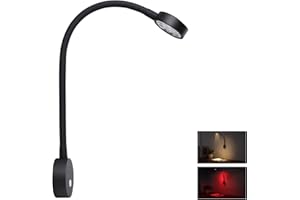 Obeaming Lámpara de lectura LED 12V Regulable para Autocaravana Furgo Barco Van, Equipado Cargador USB& Luz Nocturna Roja 254lm 24VDC Flexible Cuello de Cisne Junto a la Cama de Pared Luz de Lectura
