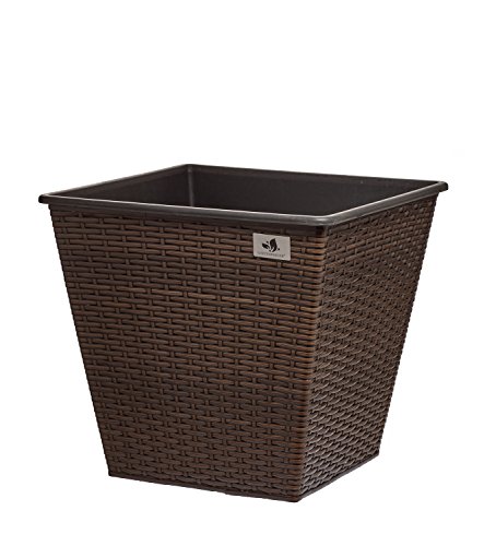 Gartenfreude 2 Stück 61 Liter Pflanzkübel Pflanzgefäße Blumenkübel Blumentopf für Blumen etc. aus Polyrattan 41,5 x 41,5 x 38 cm, wasserdichter Kunststofftopf, bicolour braun - 3