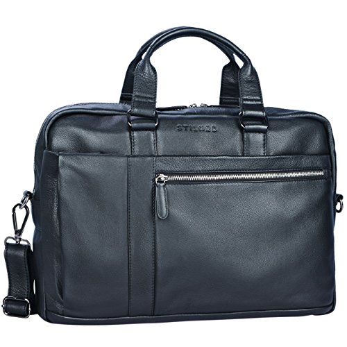 STILORD  Nico  Vintage Umh  ngetasche Leder Herren Damen 15 6 Zoll Laptoptasche gro   Aktentasche Arbeit B  ro Uni echtes Rindsleder  Farbe schwarz