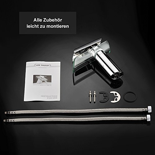 Homelody Wasserhahn Waschbeckenarmatur mit Glasauslauf Wasserfall Armatur Bad Mischbatterie Badarmatur Waschtischmischer Waschtischbatterie für Badezimmer - 9