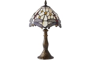 MiniSun | Tiffany Style Antique Brass Effect Table Lamp with a Jewelled Glass Shade | Table Lamps, Home Décor & Improvement Essential