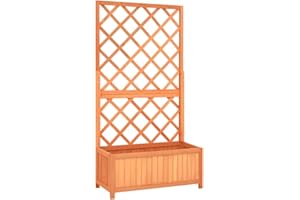 vidaXL Jardinière avec Treillis, Bois de Sapin Massif, Marron, 70x30x135 cm, Bac à Fleurs pour Terrasse et Jardin, Carré Potager, Support en Bois