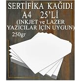 A4 Sertifika Kağıdı Kalın 25 Adet Gramajlı Fotokopi Kağıdı 250 gr T&uuml;m Yazıcılara Uyumlu 21x29.7 cm Kalın Baskı Kağıdı