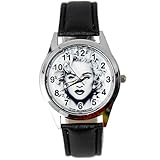 taport® Madonna Quarz Runde Uhr Schwarz Echt Leder Band BW Zifferblatt + Gratis Ersatz Batterie + Gratis Geschenkverpackung