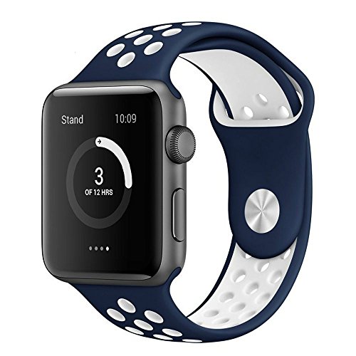 Apple Watch Correa  Sanday Silicona Suave Reemplazo de Banda Sport Band para Apple Watch Series 3 Series 1 Series 2 42MM M L Azul Blanco