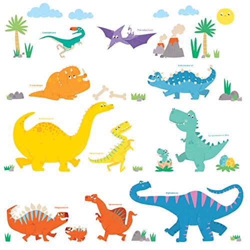 Decowall DW-1703 Dinosaurio Colorido Vinilo Pegatinas Decorativas Adhesiva Pared Dormitorio Salón Guardería Habitación Infantiles Niños Bebés