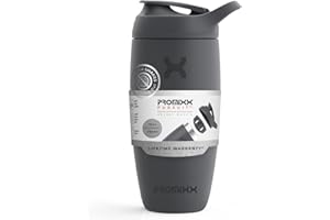 Promixx Shaker – Bouteille shaker de protéines de qualité supérieure pour shakes complémentaires – (550 ml) – Gobelet en acier inoxydable facile à nettoyer (Gris Graphite)