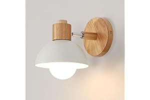 Dorlink Aplique Pared Interior Madera, 1PC Lámpara de Pared Giratorio Madera, E27 Aplique Pared Dormitorio con Pantalla de Vidrio, Apliques Pared Metal para Sala de Estar, Pasillo (Sin Bombillas)