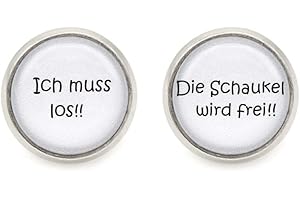 SCHMUCK-STADT " Ich muss los...Die Schaukel wird frei " Spruch Motiv Cabochon Ohrstecker silberfarben Ohrringe
