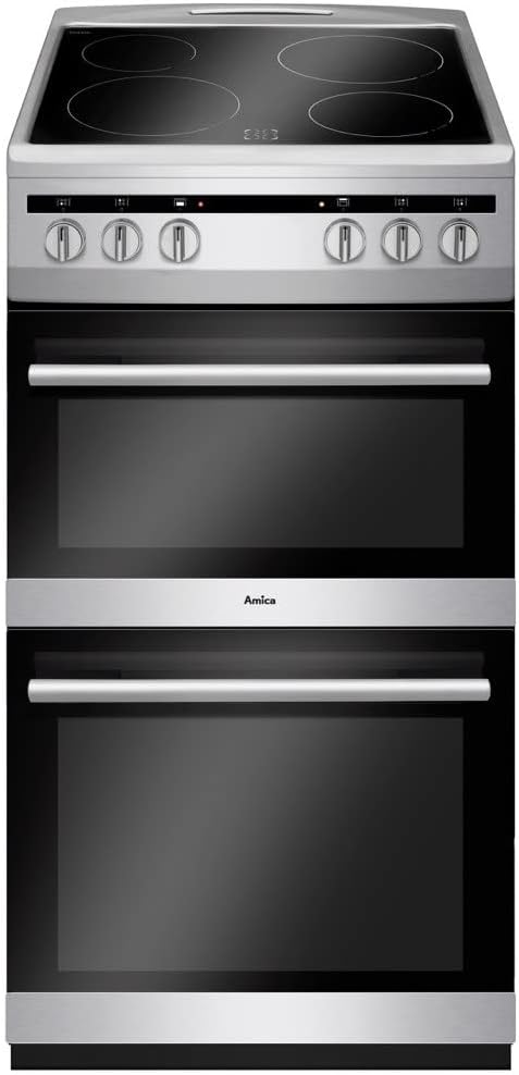 Amica AFC5100SI 50cm Electric Double Cavity Cooker With Ceramic Hob - Silver