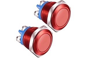 Gebildet 2uds 16MM Interruptor de Botón Momentáneo IP65 Carcasa de Aleación de Aluminio Resistente al agua 3A/12V 24V 36 DC 110V 250VAC 1NO SPST Terminal de Tornillo (carcasa roja)