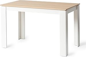 FURNITABLE Tavolo da pranzo, Tavolo da Cucina in Legno, Stile Scandinavo, Tavolo per 4-6 persone, 120x70x75cm, Rovere e Bianco