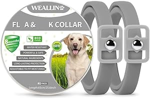 WEALLIN Collare Antipulci Cane, Collare Antiparassitario per Cani, Collare Regolabile Impermeabile, Naturale ed Efficace, 8 Mesi di Protezione, Adatto a Tutti i Cani Grigio(2 Pezzi)