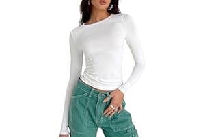 OYIGELZ Women's Basic Long Sleeve Shirt Crop Tops Y2K T-Shirt Slim Fit Casual Tee Shirt Streetwear