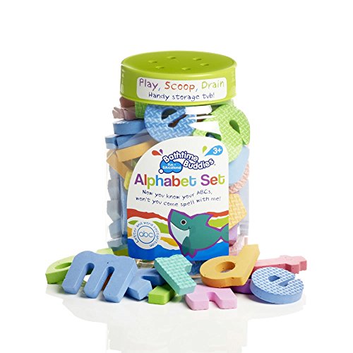 Bathtime Buddies Alphabet Set includes 65 Letters and Handy Storage Jar with Drainage Holes