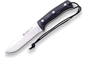 Joker Cuchillo de Supervivencia Nomad CM125, mango micarta canvas, hoja de 12,7 cms, funda de piel de color negro, Herramienta de pesca, caza, camping y senderismo