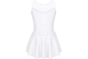 Agoky Robe De Patinage Artistique Enfant Fille Robe De Danse Ballet Latine sans Manches Justaucorps De Gymnastique Costume Spectacle 5-16 Ans