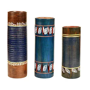 Autumn Leaf Blue Earthen Vase in Tubular Shape