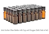 10ml AMBER Glass Bottles with Black Caps & Droppers - BULK PACK of 40