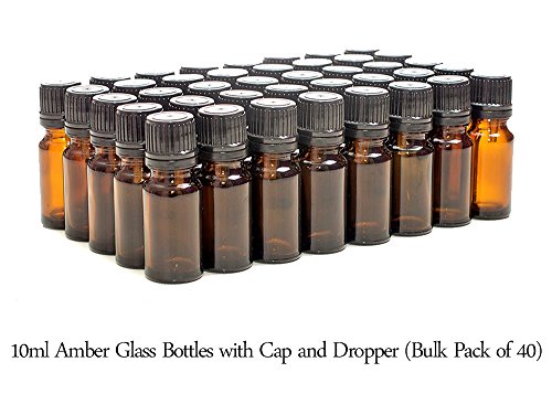 Preisvergleich Produktbild 40er-PACKUNG - 10ml BRAUNGLAS-Flaschen mit Schwarzen Sicherheitsverschlusskappen & Dosier-Tropfern. Ätherisches Öl / Verwendung in Aromatherapie