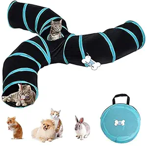 THE DDS STORE Rabbit Tunnel Toy, Collapsible 3 Way,Cat Toys, Collapsible Longer Tunnel Tube, 3 Way Tunnels Cat Play Tent Interactive Toy Maze Cat House with Balls and Bells for Cat Kitty Small Animal