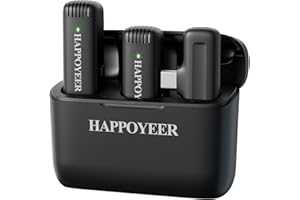 HAPPOYEER Kabelloses Dual-Lavalier-Mikrofon für Android-Telefone, USB-C-Clip am Revers, Dual-Mikrofone mit Ladebox, Telefonmikrofone, TikTok, YouTube, Facebook, Live-Stream, Vlog, Interviewaufzeichnung