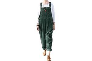 GUOCU Donna Salopette Larghe Vintage in Velluto a Coste Pantaloni Cargo Pantaloni Larghi con Bretelle Tuta in Velluto a Coste Senza Maniche retrò Salopette Pantaloni Regolabili con Tasches