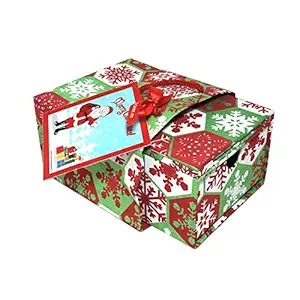 SURPRISE SOMEONE Christmas Theme Square Folding Gift Box | Gift Box with Folding Photo Frame, Xmas Greeting Card & Sliding Box | Matching Paper Bag and Xmas Surprise Gift Box with Tag (Green Print)