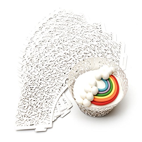 DIYI 24 Stück Cupcake Wrapper, Cup Cake Wrappers Verpackung Kuchen Dekoration Muffin Hülle Muffinförmchen Turm Cake Decoration Pearly Papier viel Design für Hochzeit Partz als Geschenk (Filigraner Ranken)