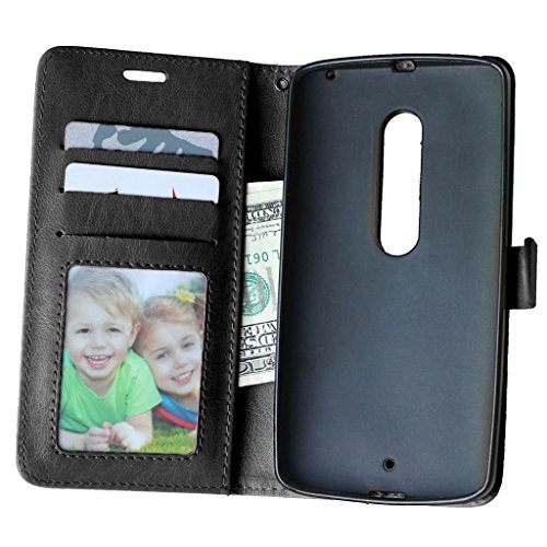 FUBAODA Funda de piel para Motorola Moto X Play   Cable Libre  funci  n de soporte m  vil  cierre magn  tico  ranuras para tarjeta de cr  dito para Motorola Moto X Play  XT1562   negro 