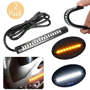 Bikers World 2PC Whie Amber Bike Led Lights Waterproof Flexible Strip Turn Signal Indicators Shocker Fork Light Drl For Hionda Motorcycles