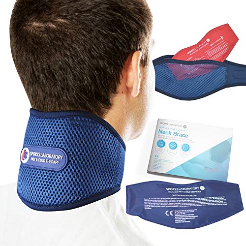 Sports Laboratory Supporto Per Collo Cervicale PRO+ Cuscinetto Gel Integrato Per Terapia Caldo e Freddo, Per Sollievo dal Dolore al Collo e Alle Spalle, Regolabile, Guida Gratuito