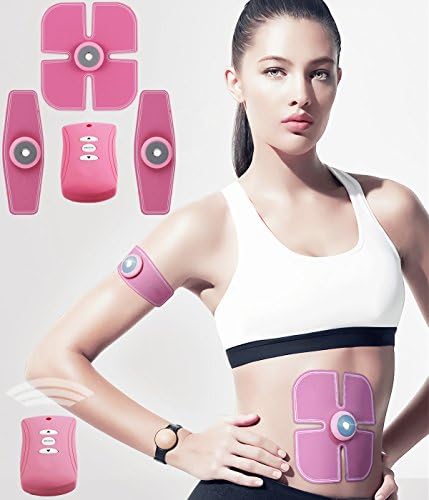 ABS Stimulator ESMK Portable Ultimate Abs Stimulator Abdominal Muscle Toner Women Massage Toning Belt Home Office Fitness Equipment for Abdomen/Arm/Leg Training USB Charging (Pink)